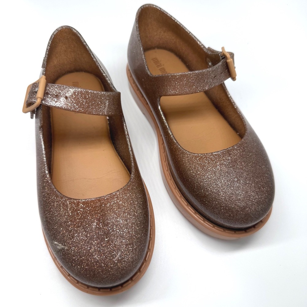 Mini Melissa Mary Jane Kids Size 11 Bronze Glitter Good Buckle Jelly Shoes